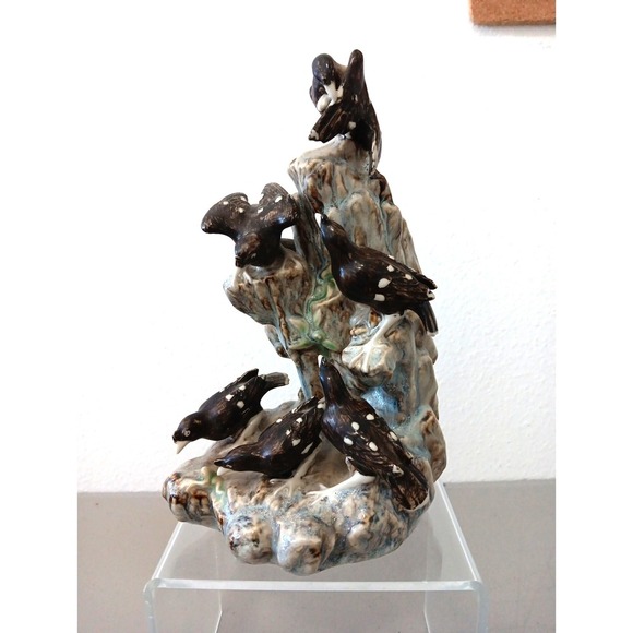 The Unbranded Brand Other - VTG‎ Birds Ceramic Figurine Dead Tree + 6 Black Birds Crows Drip Pottery Haunted